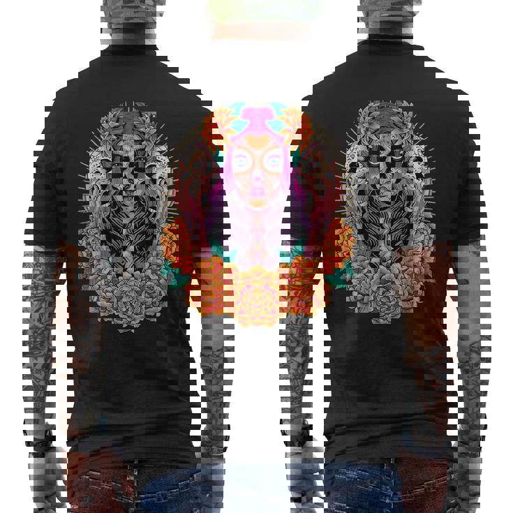 Fleurs De Crâne De La Catrina Dia De Los Muertos T-shirt imprimé au dos