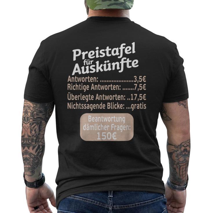 Sayings Cheeky Price Chart For Information Work T-Shirt mit Rückendruck