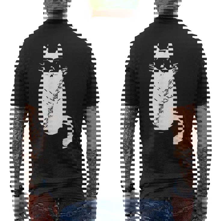 Gato Gracioso Con Gafas De Sol De Músico Flauta Travesera Camiseta Hombre Estampado Espalda