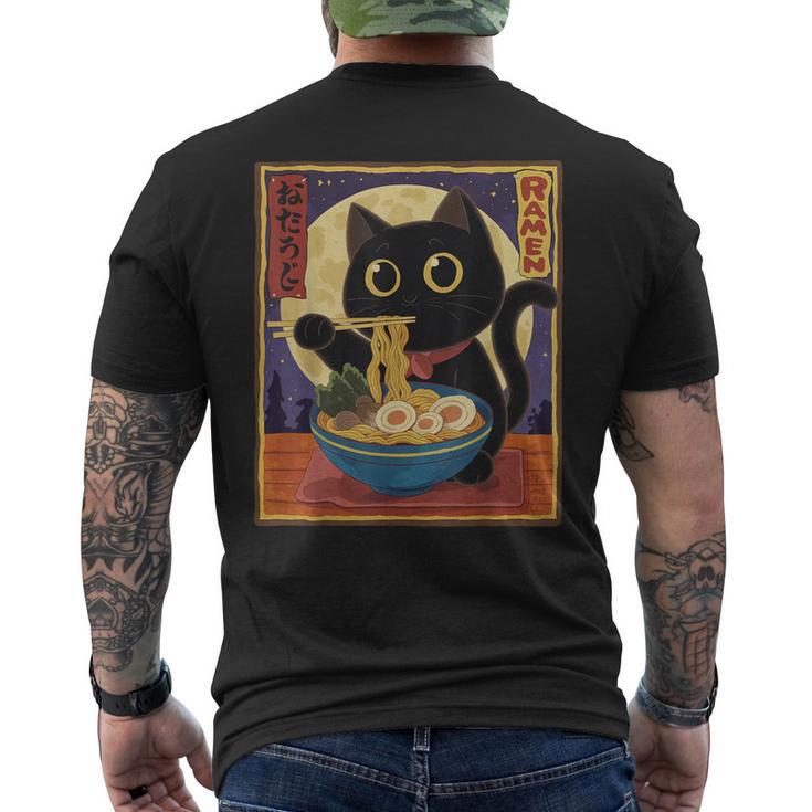 Gato Kawaii Comiendo Fideos Ramen Anime Amantes Camiseta Hombre Estampado Espalda