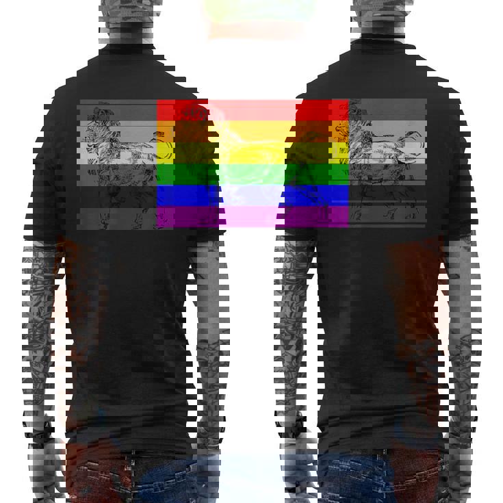 Gay Lion Pride Flag Rainbow Queer Lion Men's Back Print T-Shirt