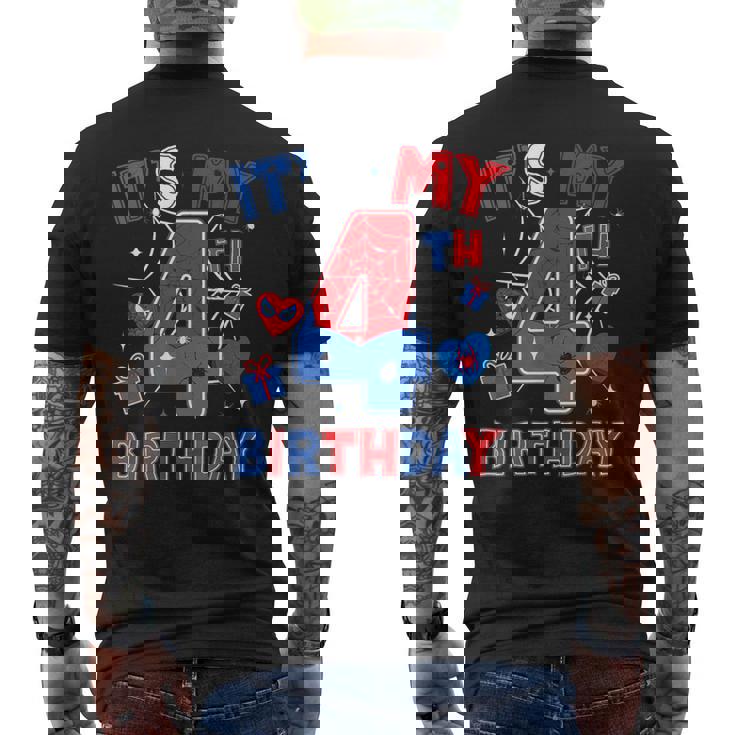 It's My 4Th Birthday Spider Boy Birthday Theme Party Men's T-shirt Back Print