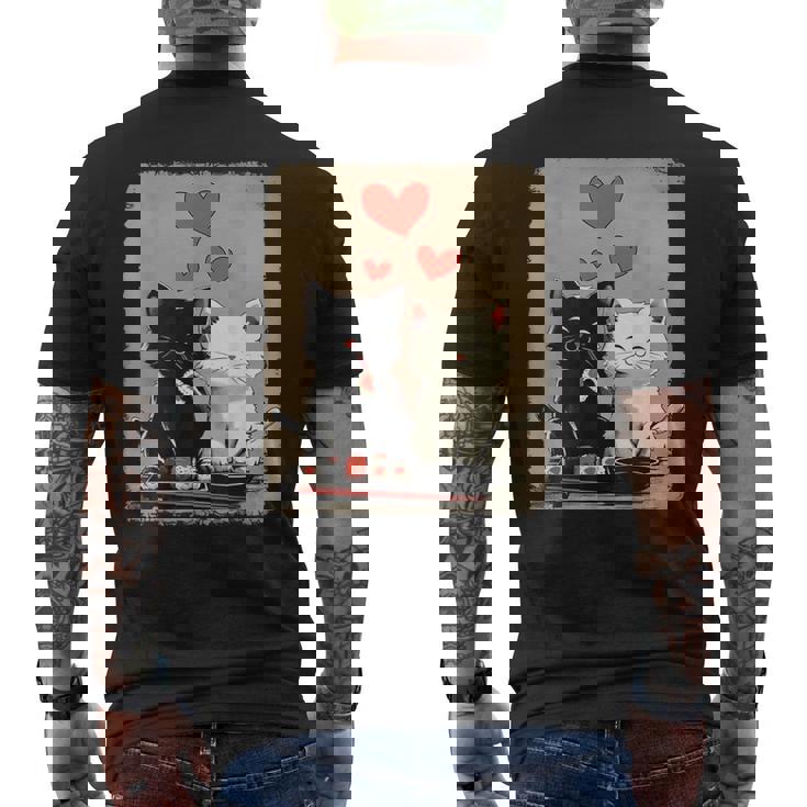 Kawaii Cat Couple Valentines Day Anime Cat Couple Heart Cat Men's T-shirt Back Print