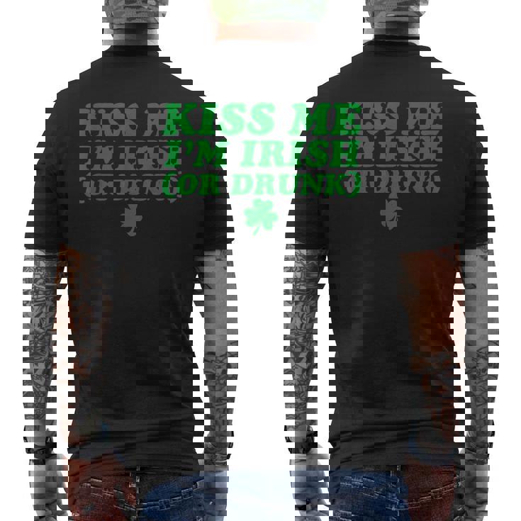 Kiss Me I'm Irish Or Drunk Shamrock Drinking Beer Men's T-shirt Back Print