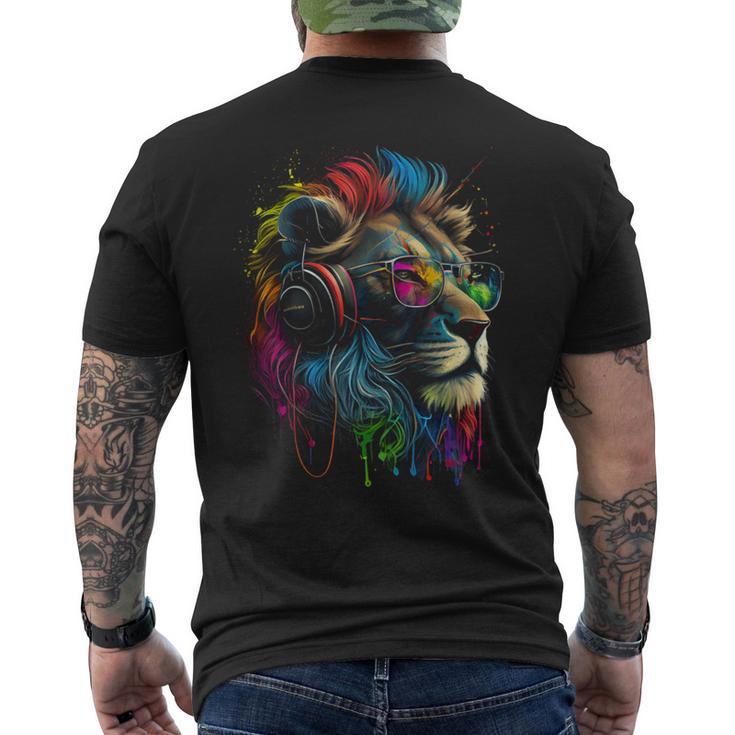 Lion Sunglasses Headphones Party Lion Lovers Lion T-Shirt mit Rückendruck