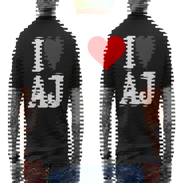 I Love Heart Aj AJ A J Initals Monograma Nombre Nombre Camiseta Hombre Estampado Espalda