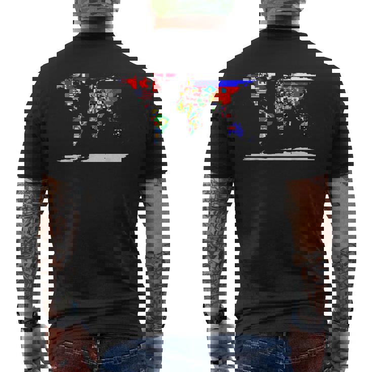 Mapa Del Mundo Y Banderas De Los Países Del Mundo Camiseta Hombre Estampado Espalda