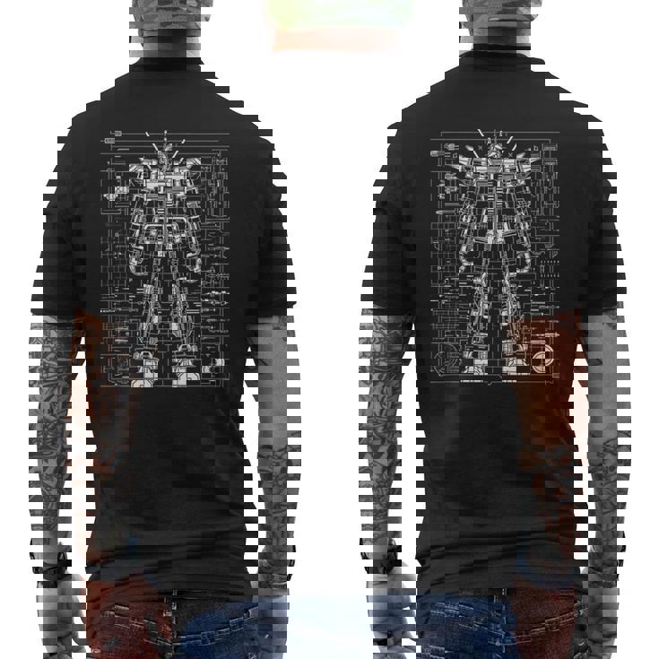 Mech Warrior Blueprint Shirt Mighty Tech Robot Fighter Men's Back Print T-Shirt