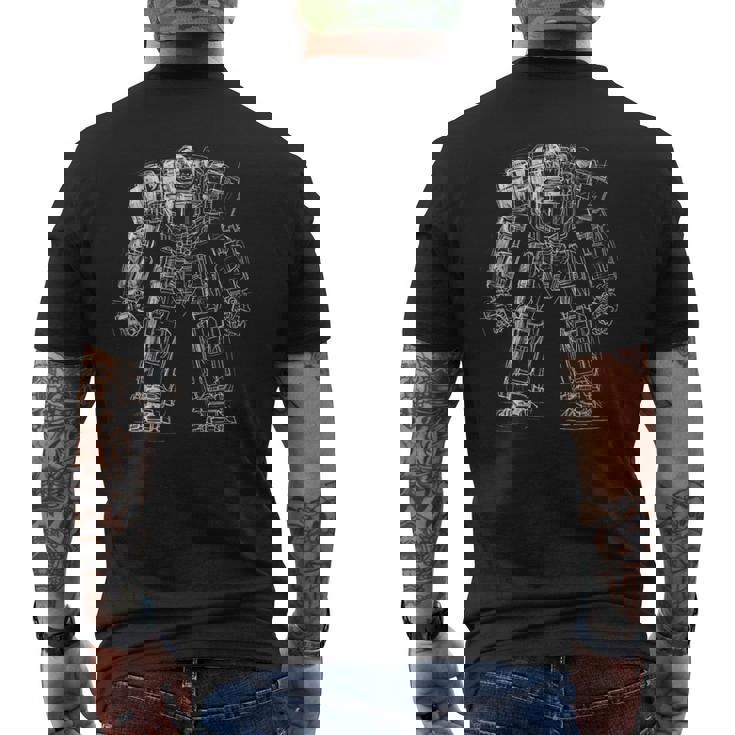 Mech Warrior Sketch Shirt Cool Tech Robot Fighter Men's Back Print T-Shirt