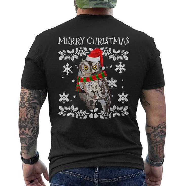 Merry Christmas Ornament Whiskered Screech-Owl Ugly Xmas Men's Back Print T-Shirt