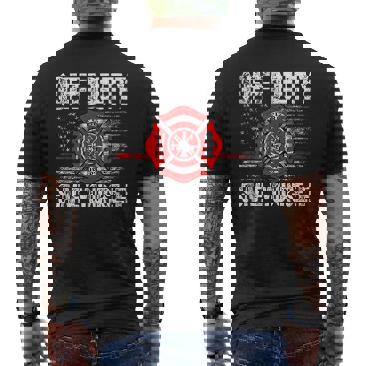 Off-Duty Save Yourself Firefighter Retro American Flag Men's T-shirt Back Print