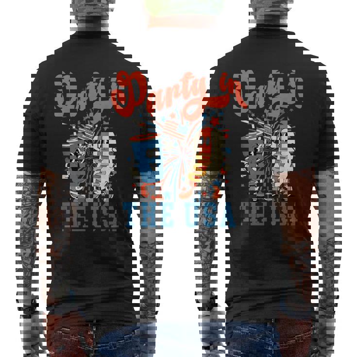 Party In The USA Hot Dog Fireworks American Flag 4th Of July Men's Back Print T-Shirt