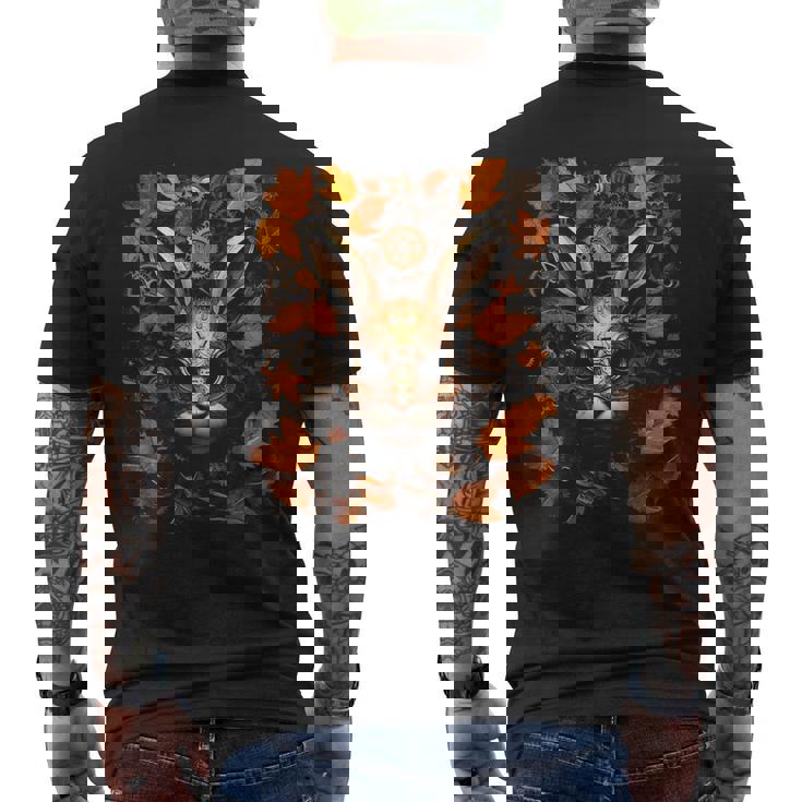 Rabbit Autumn Leaves Animal Art Robot Graphic Hare Men's Back Print T-Shirt