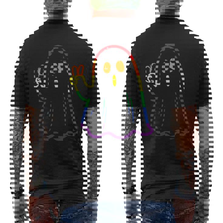 Rainbow LGBT Ghost Peace Sign Gay Pride Halloween Costume Men's Back Print T-Shirt