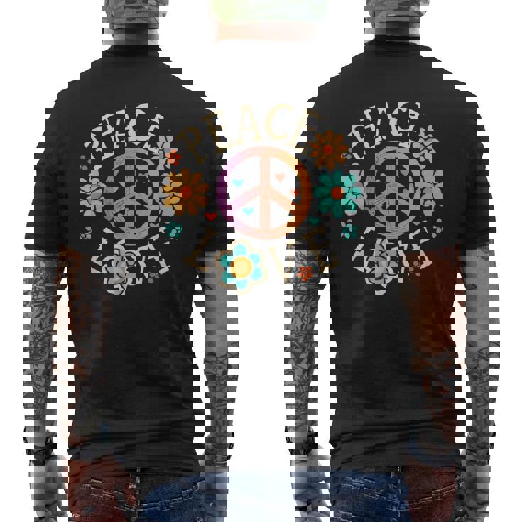 Retro 60s 70s Groovy Hippie Flowers Peace Sign Peace Love Men's Back Print T-Shirt