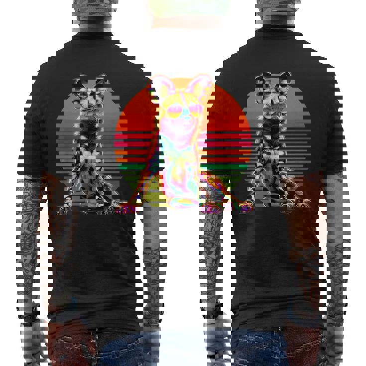 Retro Sunset Sunglasses African Wild Dog Painted Dog Men's Back Print T-Shirt