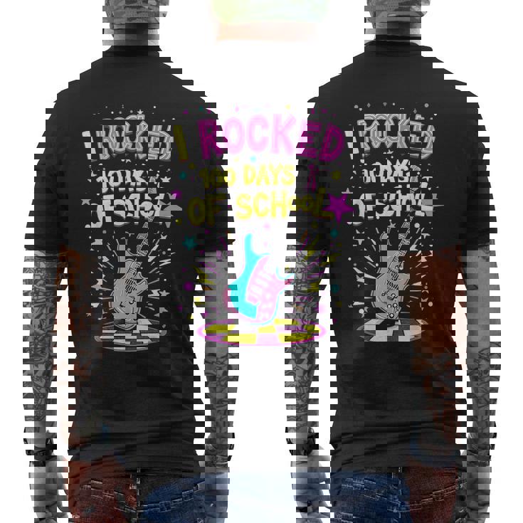 I Rocked 100 Days Of School Celebration 100Th Rock Guitar Men's T-shirt Back Print