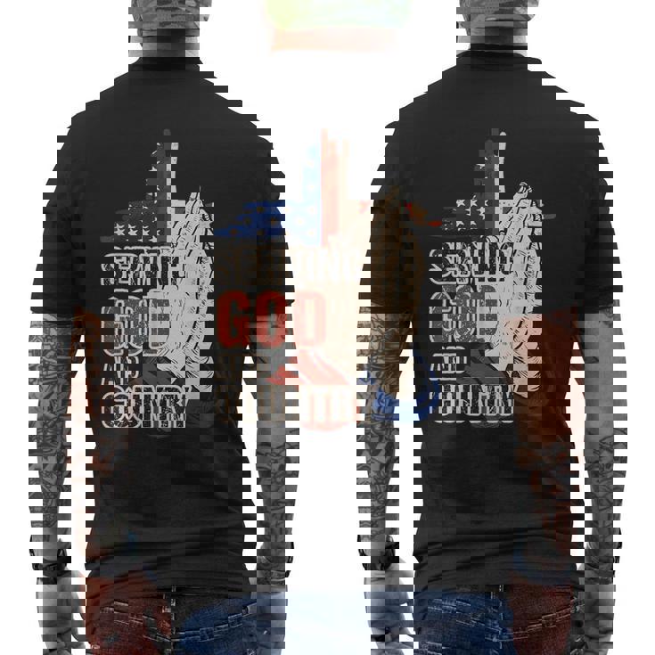 Serving God And Country US Flag Cross Patriotic Christian Men's Back Print T-Shirt
