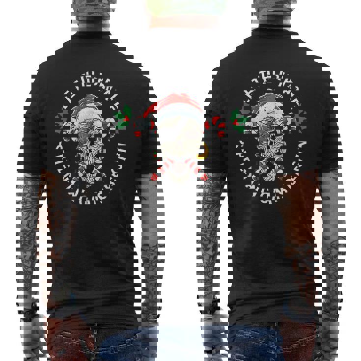 Skeleton Skull Santa Pirate Candy Cane Christmas Jolly Roger Men's Back Print T-Shirt