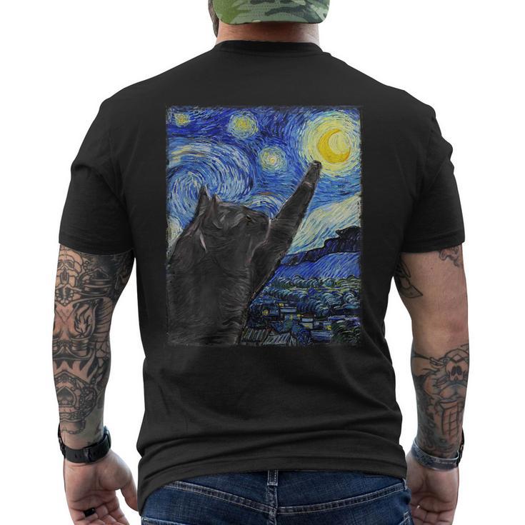 Starry Night Catan Gogh Cat T-Shirt mit Rückendruck