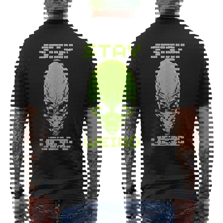 Stay Weird Colorful Alien Head UFO Human Festival Costume Tank Top Men's Back Print T-Shirt