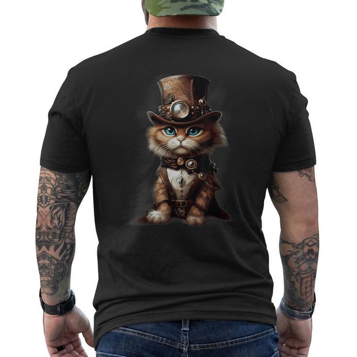 Steam Punk Portrait Cat Kitten Steampunk Sci-Fi Character T-Shirt mit Rückendruck