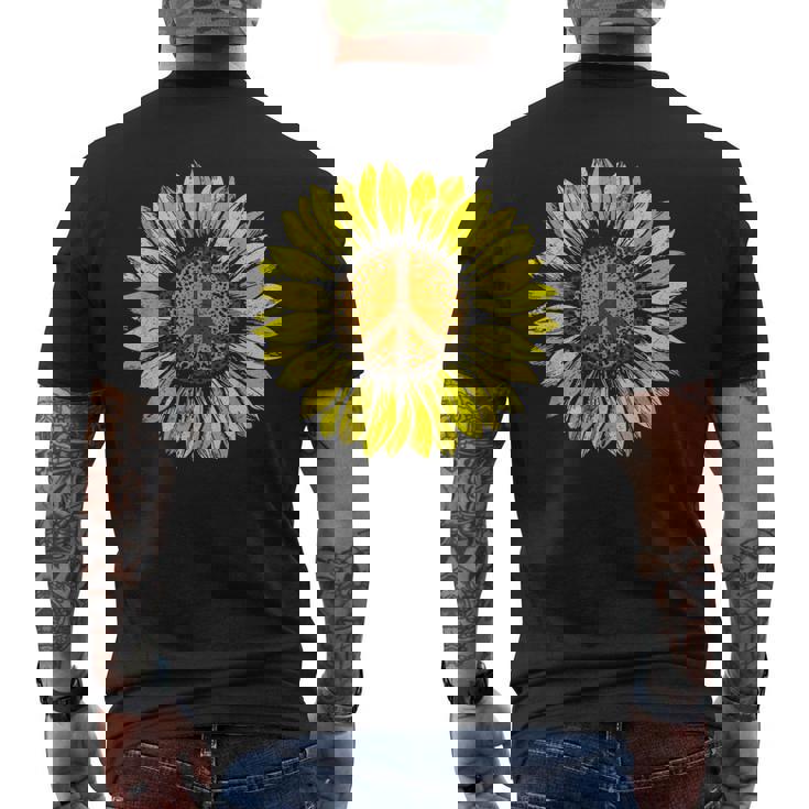 Sunflower Peace Sign Floral Hippie Love Retro Flower Peace Men's Back Print T-Shirt