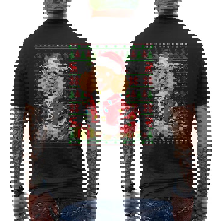 Toy Poodle Dog Xmas Lights Ugly Santa Toy Poodle Christmas Men's Back Print T-Shirt
