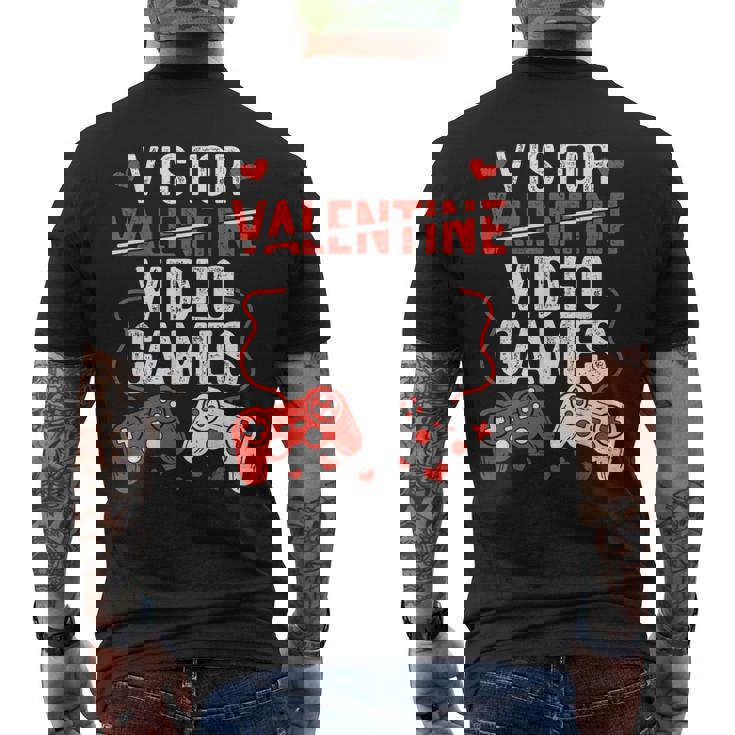 V Is For Video Games Valentine Gamer Valentines Day Boy Men's T-shirt Back Print