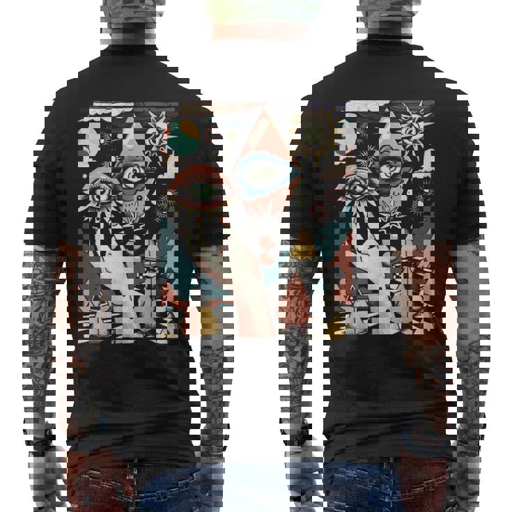Vintage Abstracto Cuadros Surrealista Arte Ojos Pirámide Camiseta Hombre Estampado Espalda