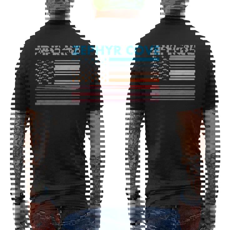 Vintage Sunset American Flag Zephyr Cove Nevada Men's Back Print T-Shirt
