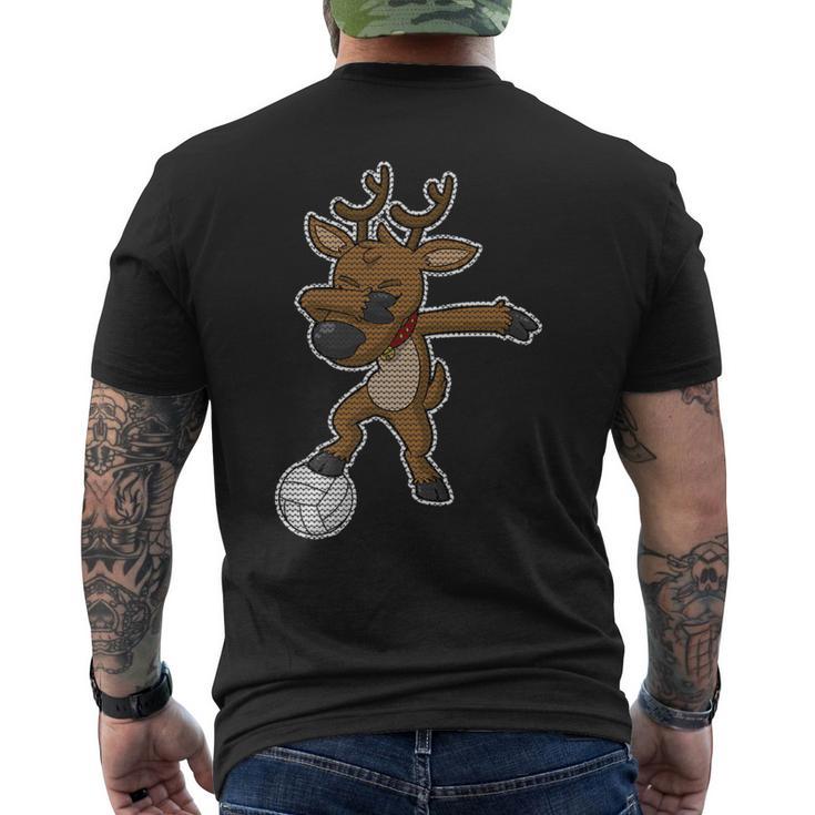 Volleyball Dabbing Reindeer Christmas Knit Pattern Dab Premium Men's Back Print T-Shirt
