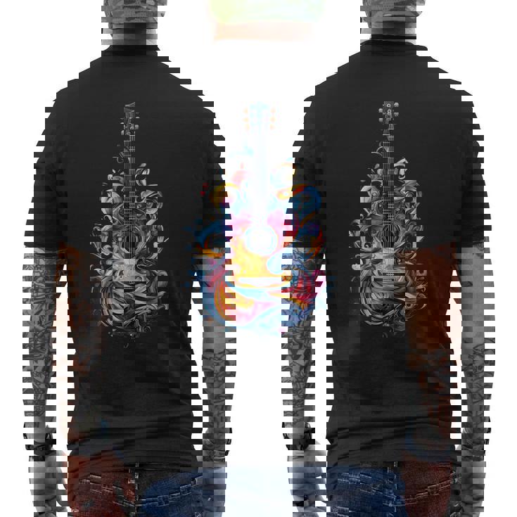 Watercolor Guitar Instrument With Splash Guitar Men's T-shirt Back Print
