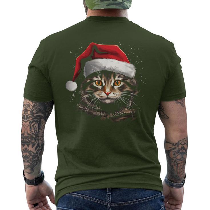 Cat With Christmas Hat Christmas Cat Santa T-Shirt mit Rückendruck