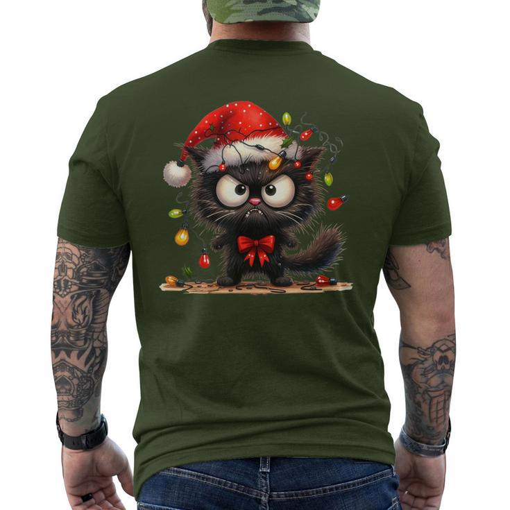 Christmas Grumpy Angry Cat Naughty Fairy Lights T-Shirt mit Rückendruck