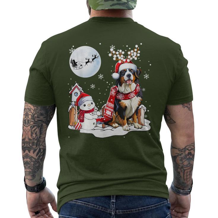 Bernese Mountain Dog Christmas Snowman Xmas Lights T-Shirt mit Rückendruck