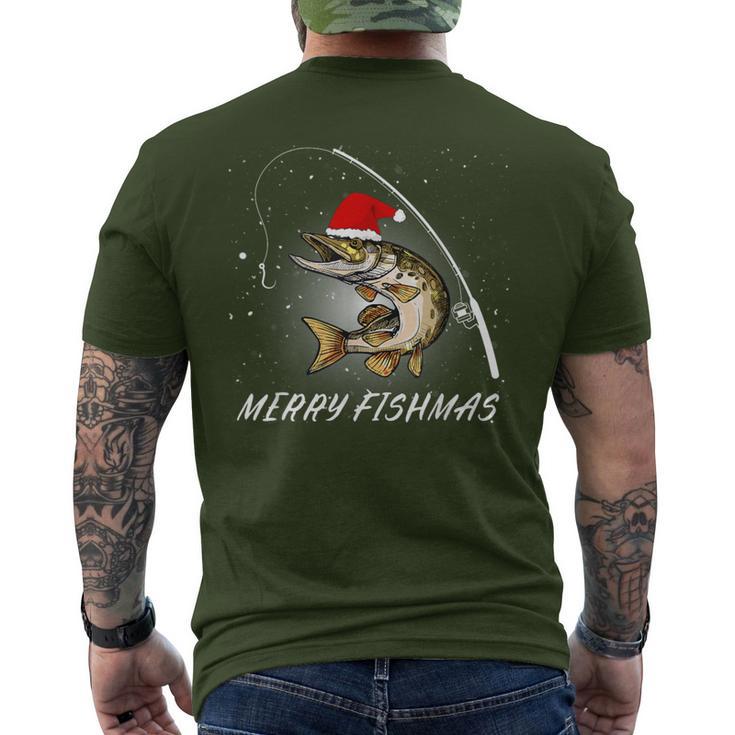 Merry Fishmas Fishing Zander Christmas T-Shirt mit Rückendruck