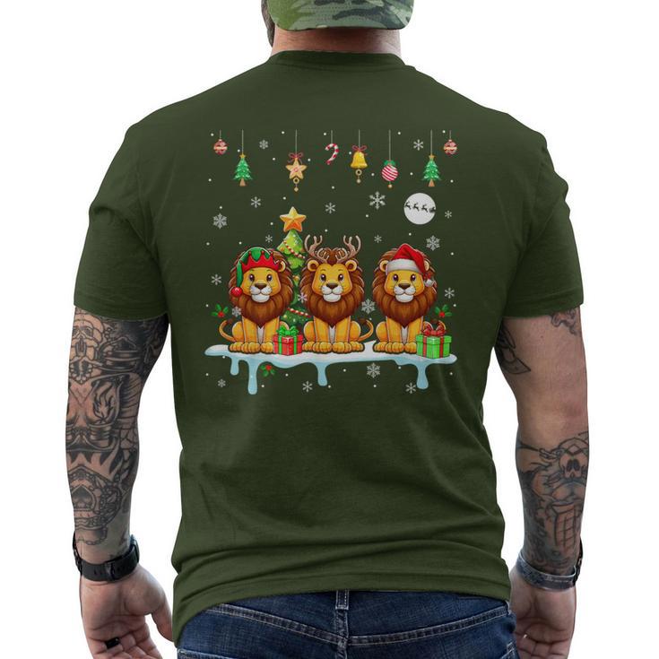 Three Santa Claus Reindeer Elf Lions Christmas Animal Lovers Children's T-Shirt mit Rückendruck