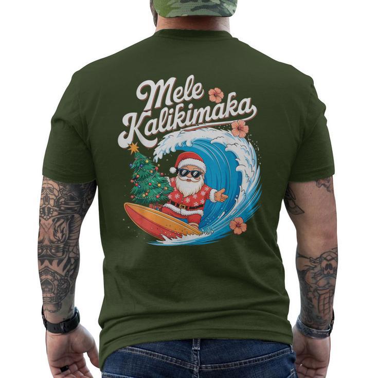 Vintage Cute Mele Kalikimaka Christmas Santa Surfing Costume T-Shirt mit Rückendruck