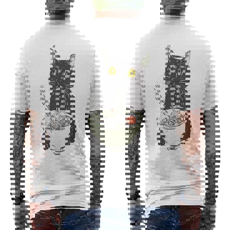Cat Eating Ramen Vintage Japanese Noodles Men's T-shirt Back Print