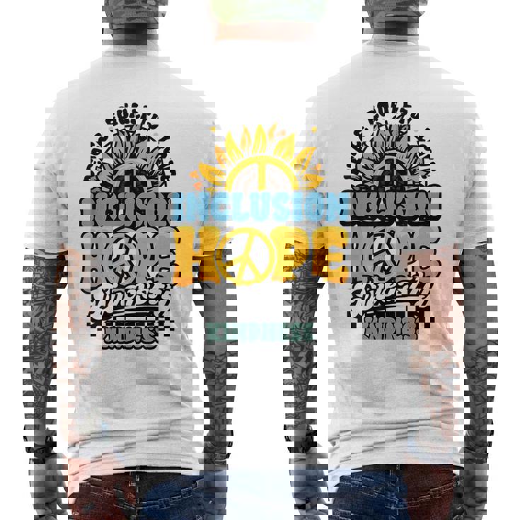 Kindness Peace Equality Love Inclusion Diversity Sunflower Men's Back Print T-Shirt