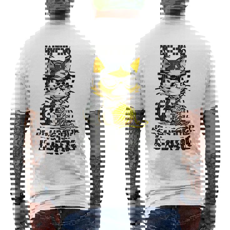 Kitten Knitting Because Murder Is Wrong Cat Men's Back Print T-Shirt