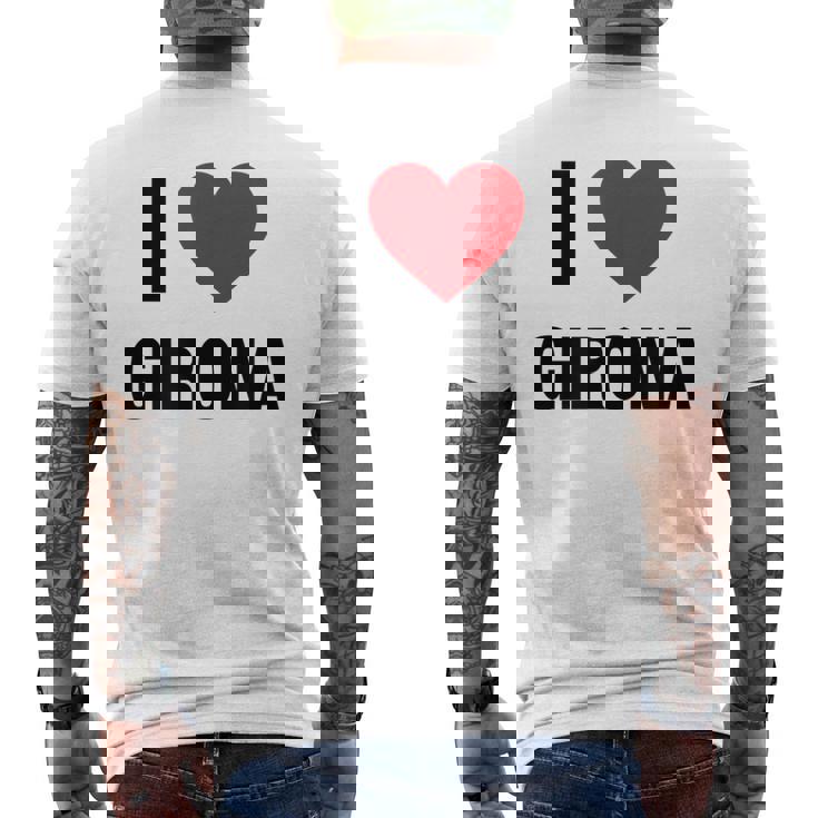 I Love Girona Ciudad En España Con Red Love Heart Camiseta Hombre Estampado Espalda