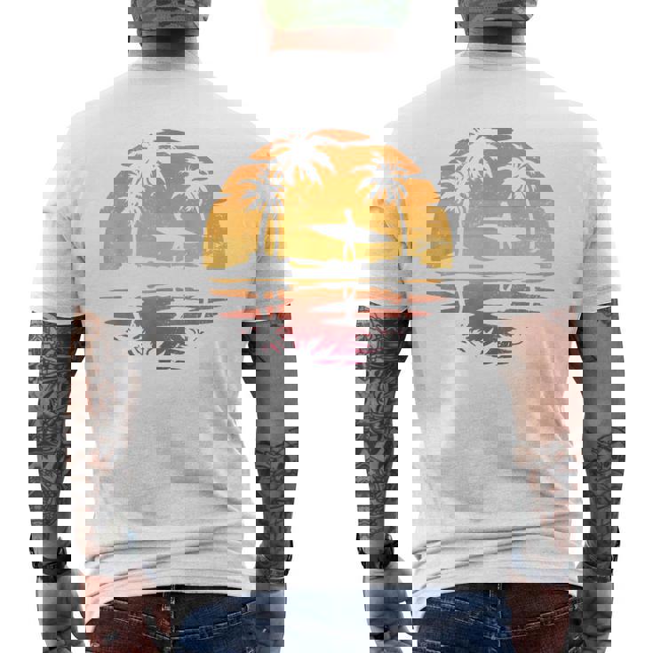 Playaeranoacaciones Palmas Puesta Del Sol Surfero Surf Camiseta Hombre Estampado Espalda