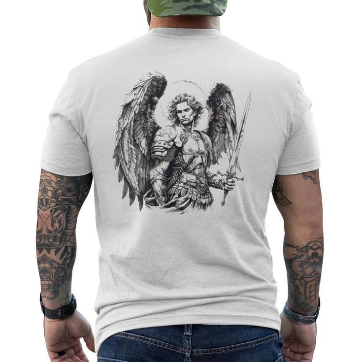 Saint Michael The Archangel Tattoo Style T-Shirt mit Rückendruck