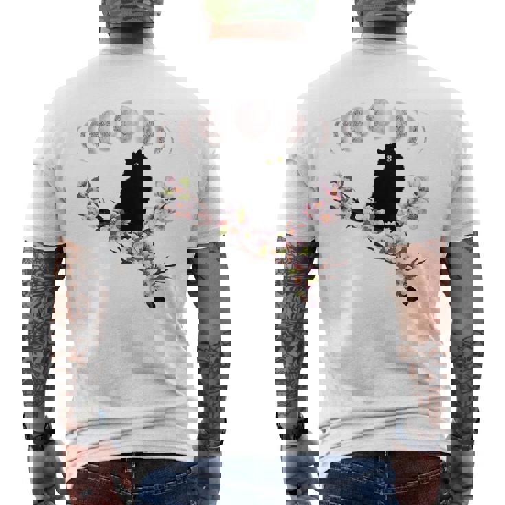 Sakura Chat Noir Fleurs Fleurs De Cerisier Phases Lunaires T-shirt imprimé au dos