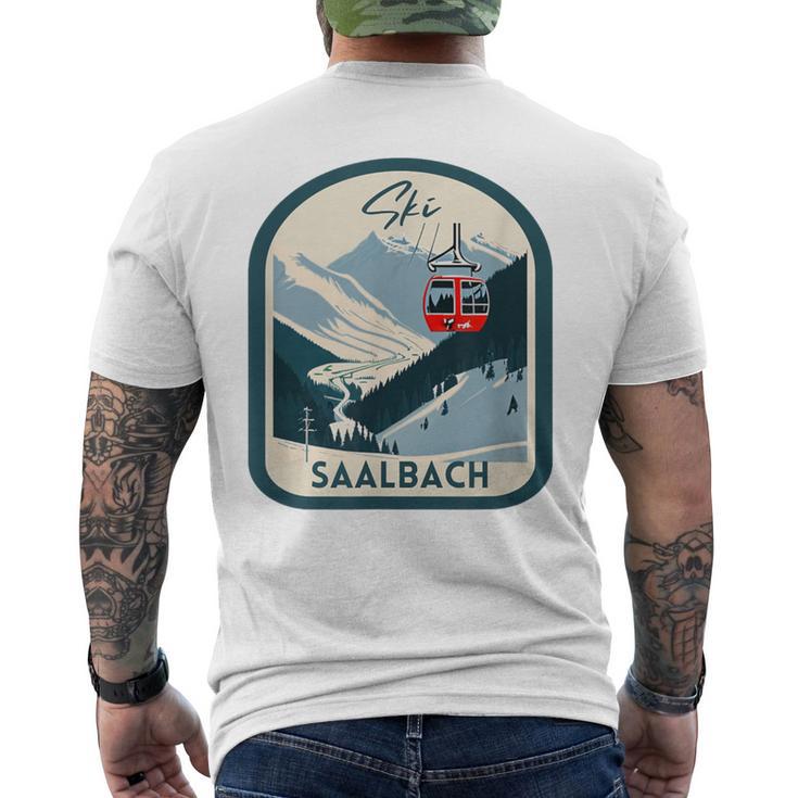 Ski Saalbach Retrointage Style Saalbach Skiing Gray T-Shirt mit Rückendruck