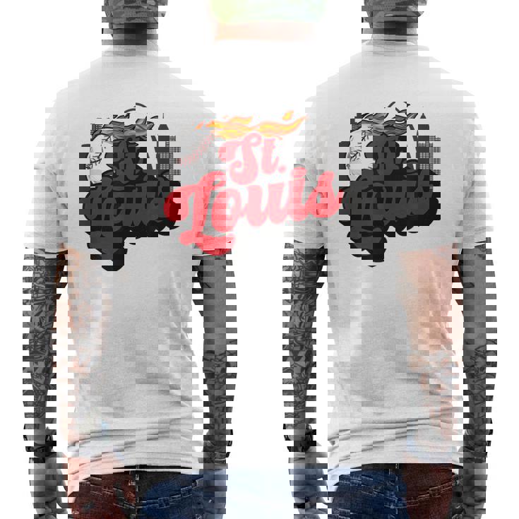 St Louis Baseball Vintage City Skyline Retro Baseball Lover Men's T-shirt Back Print