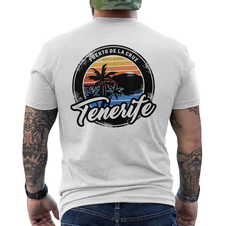 Teneriffa Puerto De La Cruz With Coordinates Gray T-Shirt mit Rückendruck