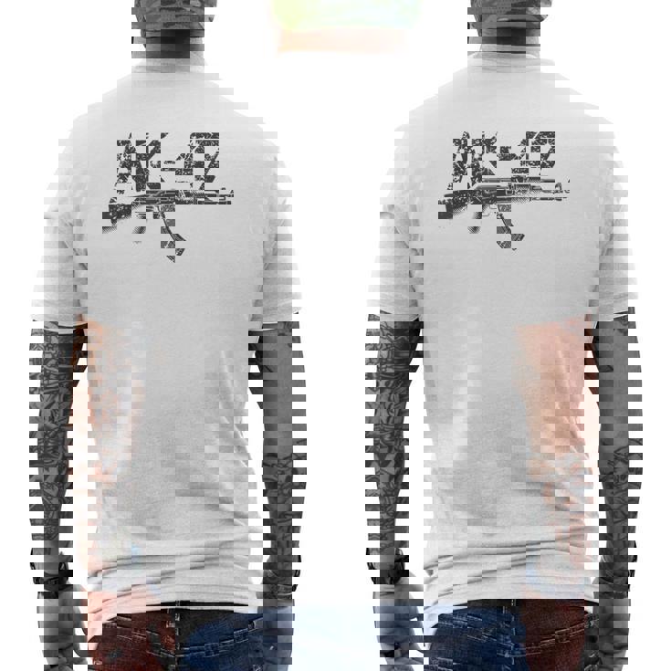 Vintage Ak-47 Rifle Envejecido Camiseta Hombre Estampado Espalda